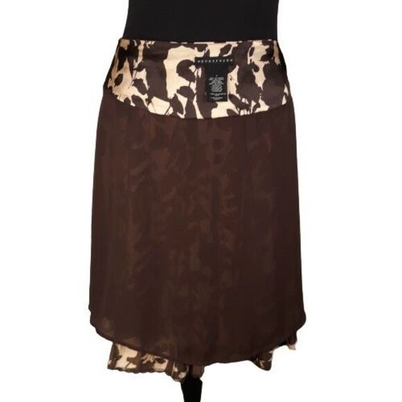APOSTROPHE Skirt Size 8 Brown Tan Cream Graphic Pattern Lined Lace Hem - Picture 9 of 9